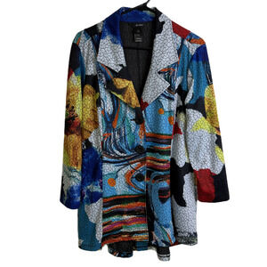 Ali Miles Jacket Womens Large Multi Abstract Button Up Collar Art Colorful NWOT